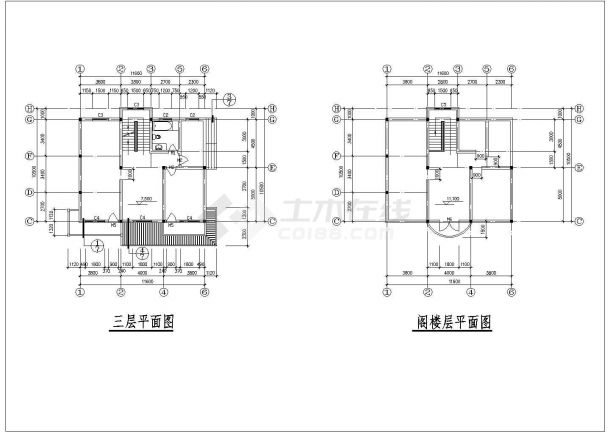 某三层别墅建筑结构CAD布置图-图二