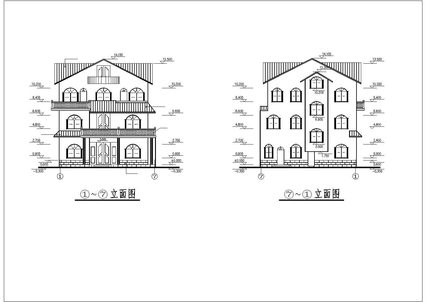 某三层别墅建筑结构CAD布置图