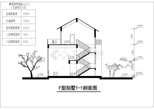 简单小型的别墅建筑cad图（共4张）-图二