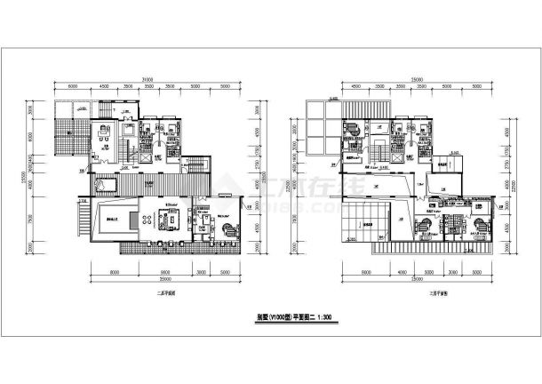1000平方米豪华别墅建筑平面设计（含室内泳池）-图二