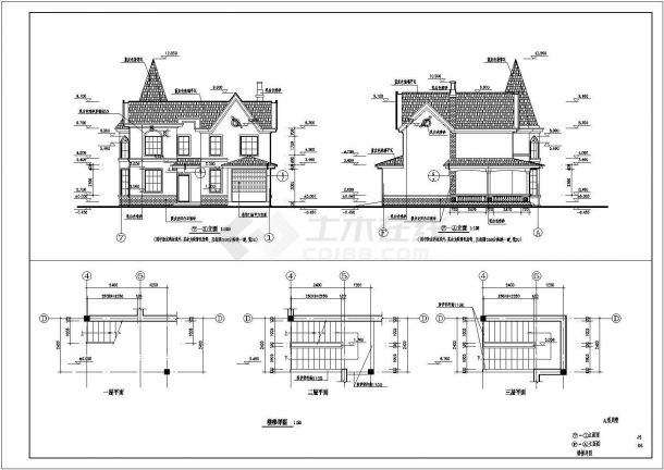 某二层欧式阁楼别墅建筑设计图（长14米 宽13.3米）-图一