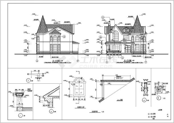 某二层欧式阁楼别墅建筑设计图（长14米 宽13.3米）-图二