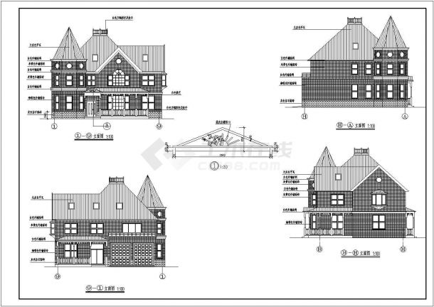 某二层北方阁楼别墅建筑设计图（长15.14米 宽14.54米）-图一