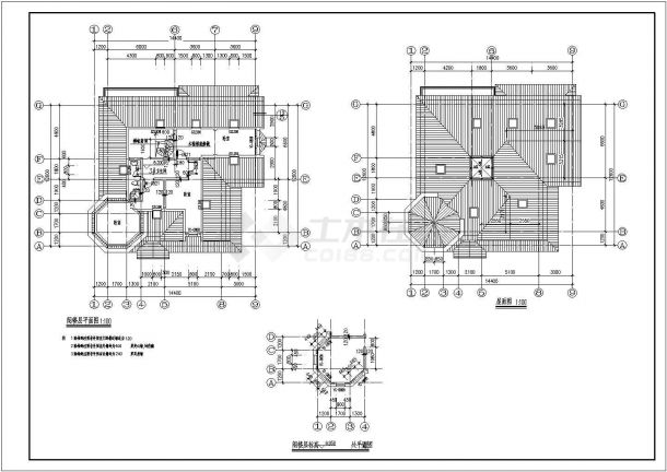 某二层北方阁楼别墅建筑设计图（长15.14米 宽14.54米）-图二