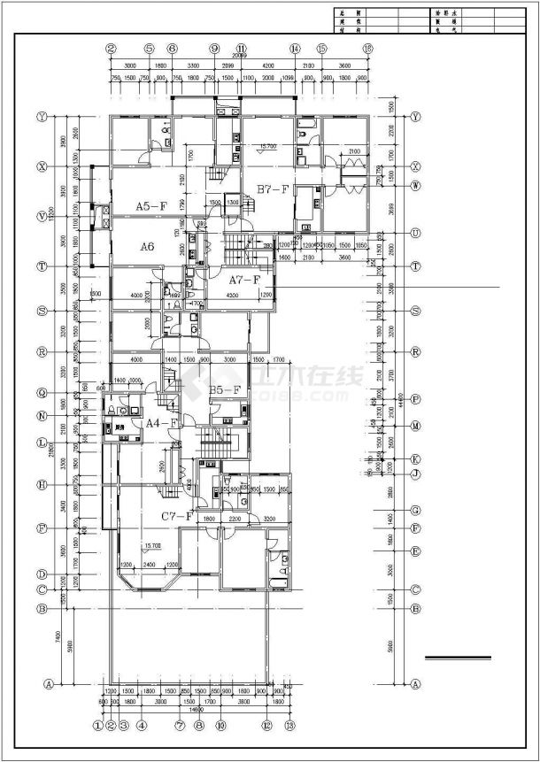 某九龙园多层住宅楼建筑设计施工CAD图-图二