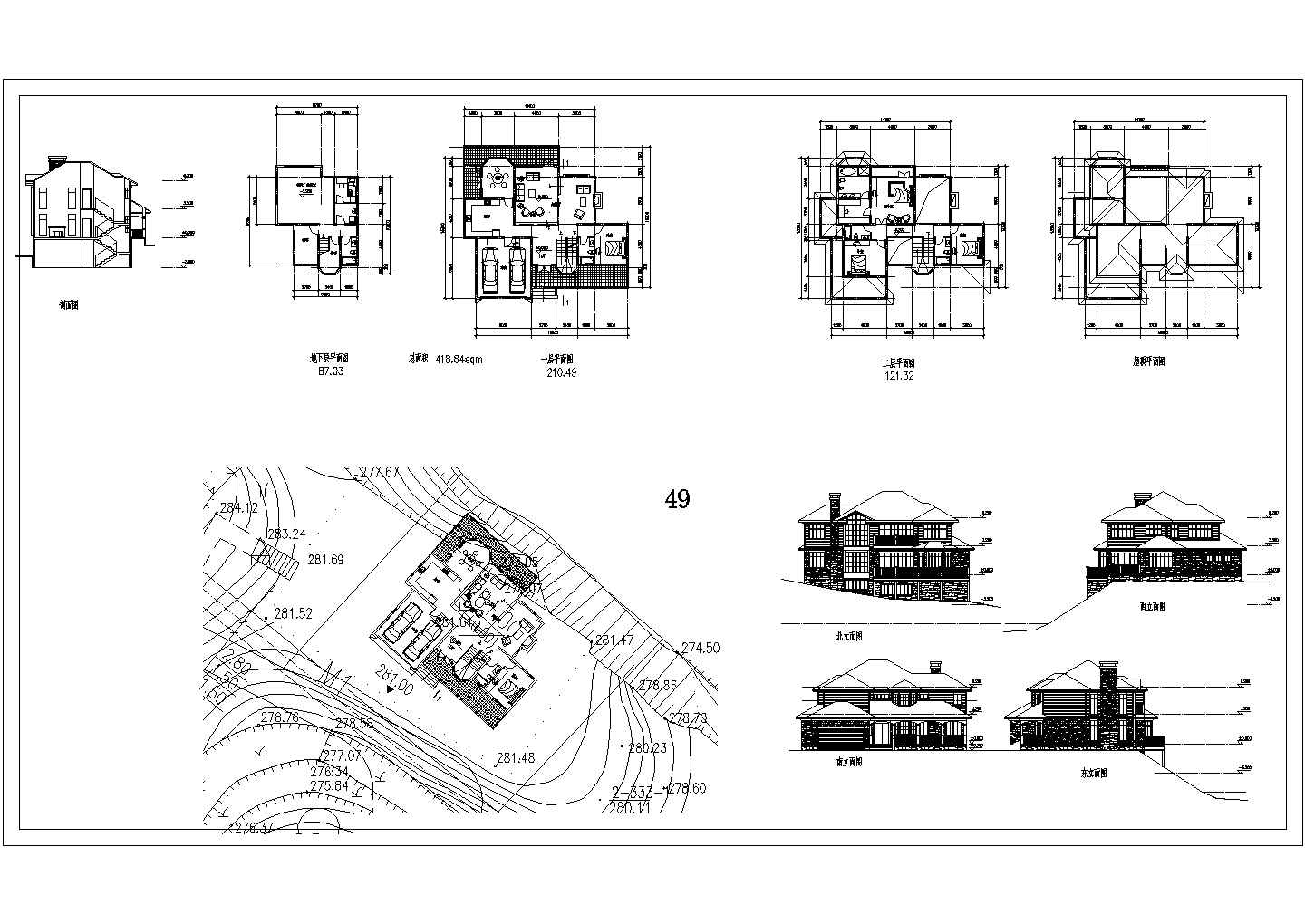 某坡地独栋别墅CAD建筑方案设计图