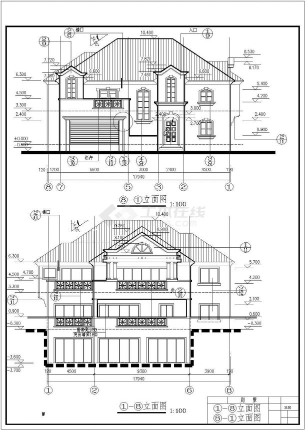 某二层美式别墅建筑设计图（长17.94米 宽16.44米）-图二