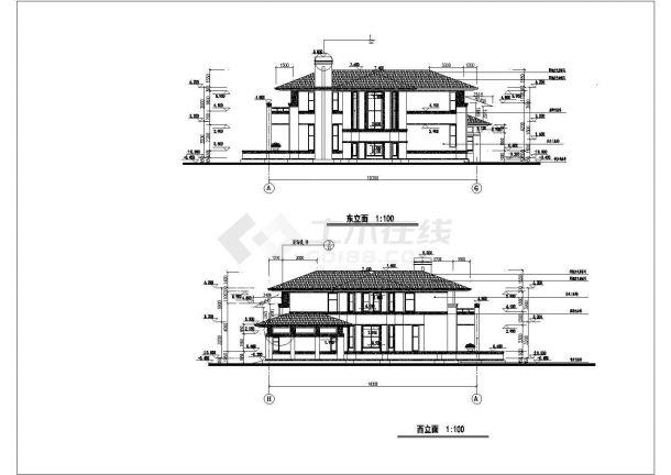 某二层别墅建筑设计图（长18.8米 宽17.19米）-图一