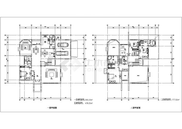 某二层别墅建筑设计图（长19.5米 宽18.3米）-图二