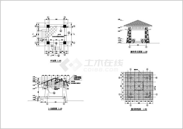 某地木桥与亭建筑设计施工大样图（共4张）-图一