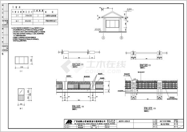 某地大门门卫围墙详细施工图（共8张）-图二