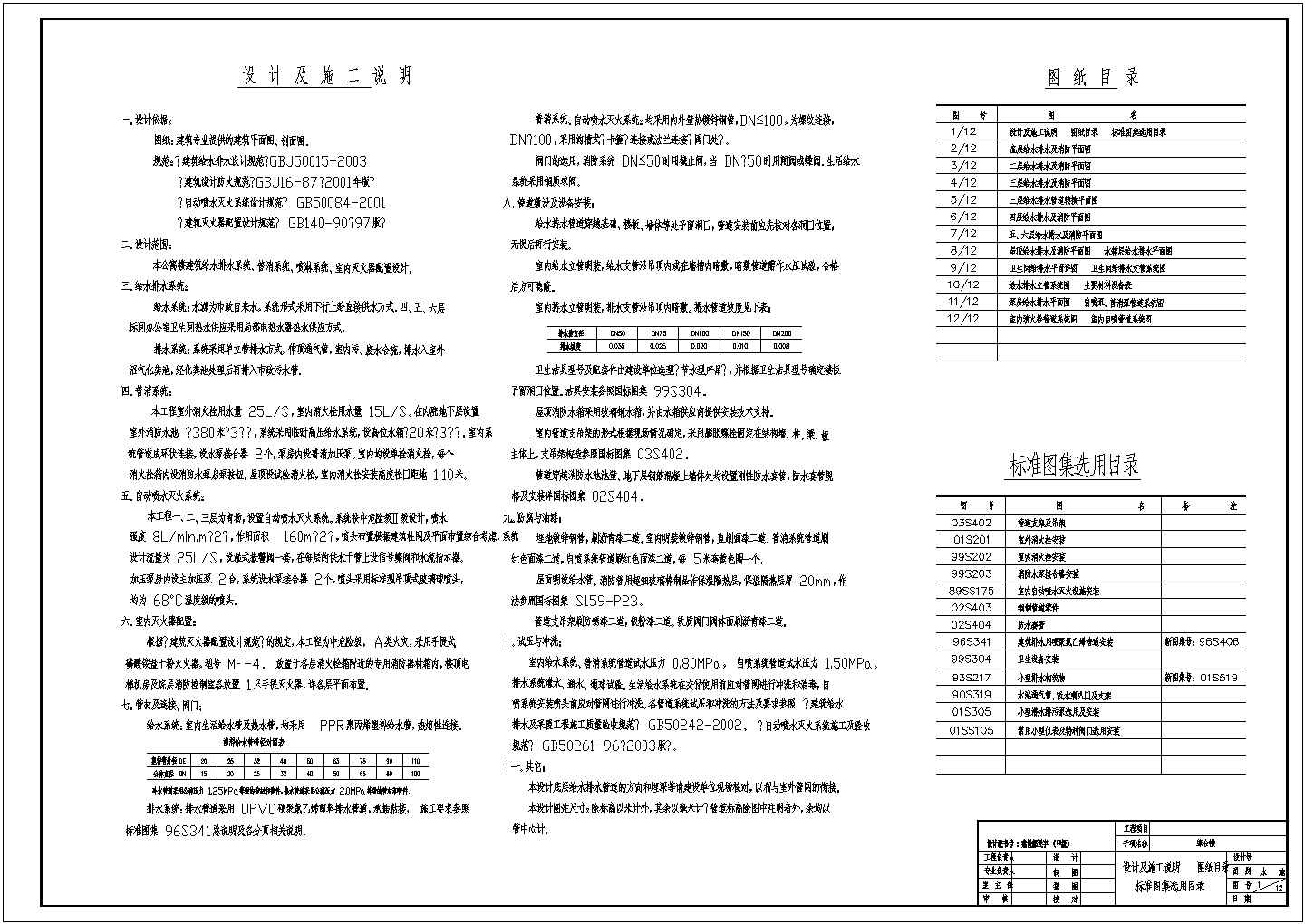 6层公寓楼房给排水设计施工图纸