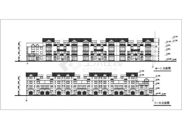 一套底层联排住宅楼建筑图（共6张）-图一