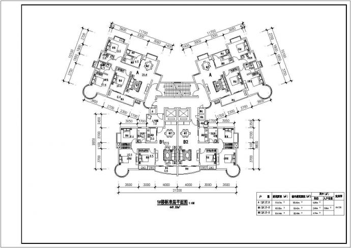 某小区高层住宅楼建筑户型设计图（共9张）_图1