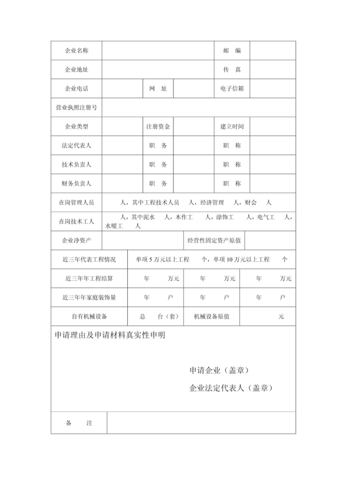 住宅室内装饰装修企业资质申请表_图1