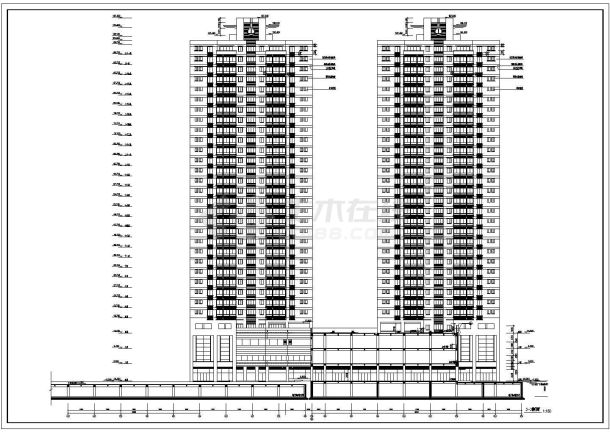 某高层商住楼建筑全套施工设计CAD图-图二