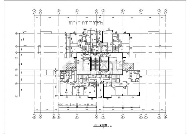 【深圳】新世界花园高层住宅第三十二层平面建筑施工图-图一