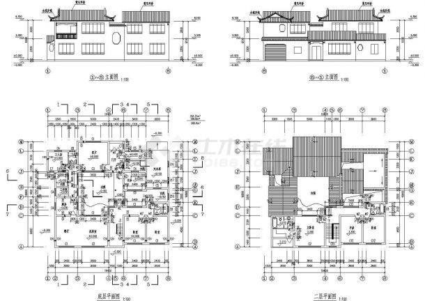 三套古建别墅建筑设计CAD全套施工图-图二