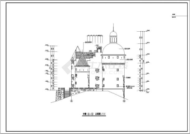 三层坡顶天都城法国古堡建筑设计施工图-图二