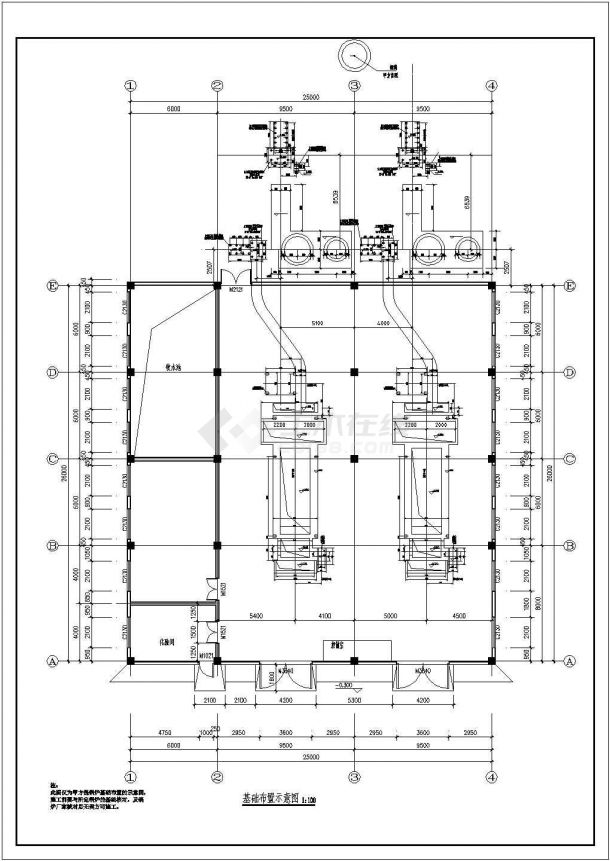 某工程锅炉房设备基础结构构造设计图-图二