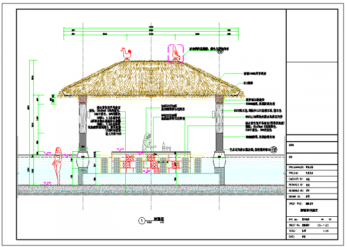 东南亚风格茅草亭 游泳池吧台亭CAD施工图_图1