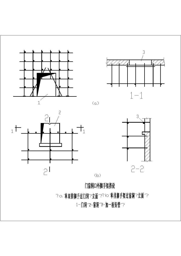某门窗洞口外脚手架搭设节点构造CAD施工详图_图1