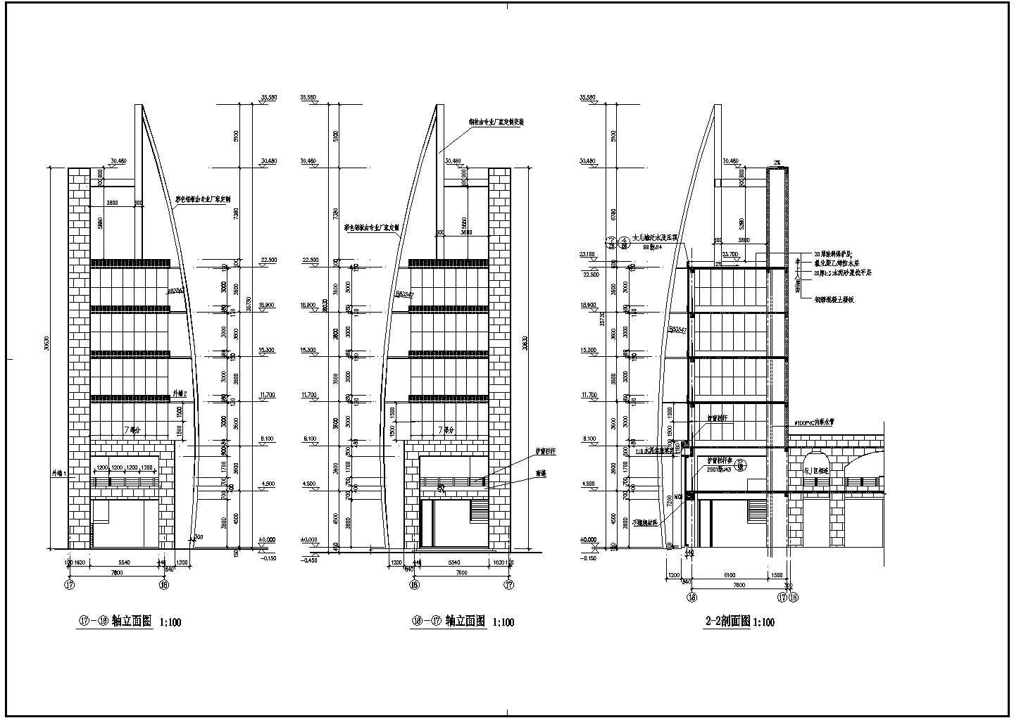 某商业街塔楼的详细建筑设计施工图