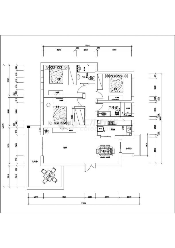 某地区三居现代风格施工图（共17张）-图二