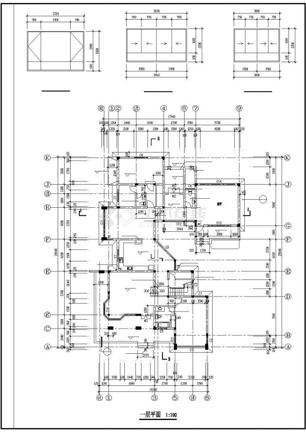 石首市某生态园别墅建筑施工CAD布置图-图二