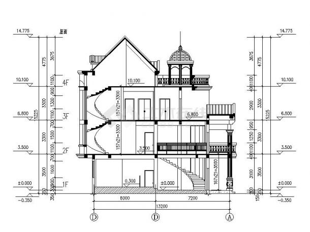 某三层欧式度假别墅建筑施工图（含效果图）-图二