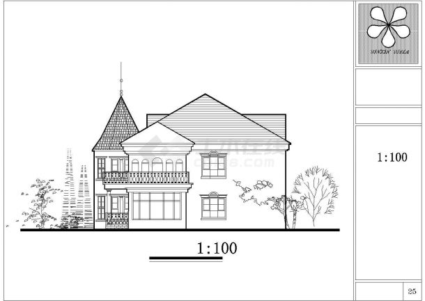 某山庄精美别墅建筑设计CAD参考图-图一