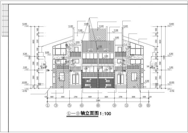某地豪华联体别墅建筑设计CAD参考图-图二