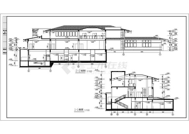 某会所的详细建筑设计平立面施工图-图二