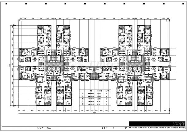 【上海市】某中心路段商住楼建筑平面图-图一