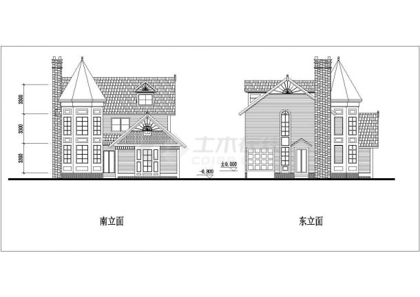某住宅区多层小别墅建筑设计cad图-图二