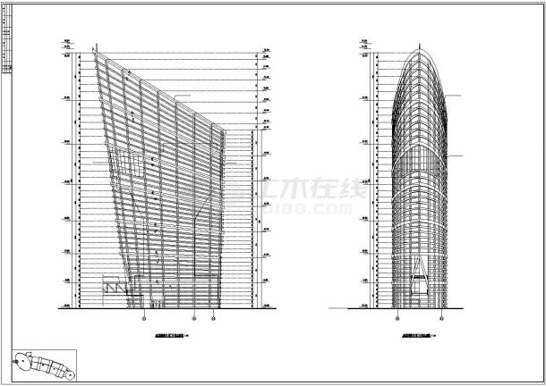 某高层钢塔框剪会展中心cad施工工程设计图-图一
