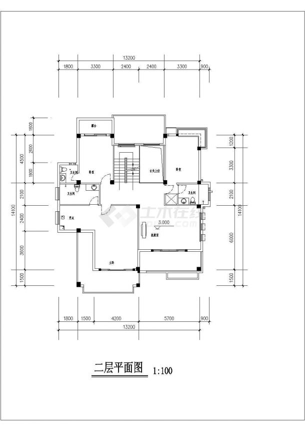 一套独栋别墅简单的建筑施工图（共6张）-图二