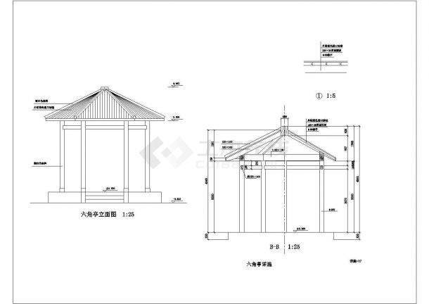 某地小型六角亭的建筑设计图纸（共4张）-图一
