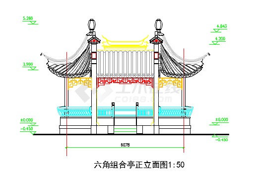 某地大型六角组合亭的全套建筑施工图-图一