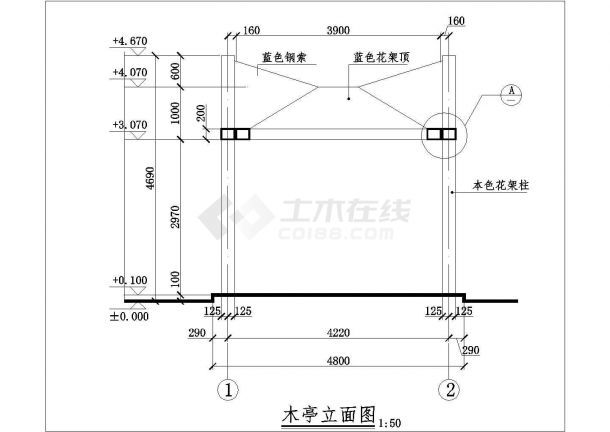 某地小型木廊架的详细建筑设计施工图-图一