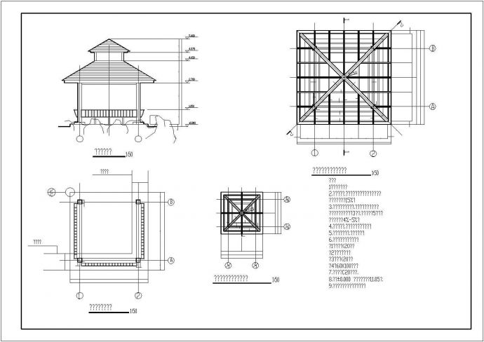 某地小型木亭建筑设计施工图（共4张）_图1