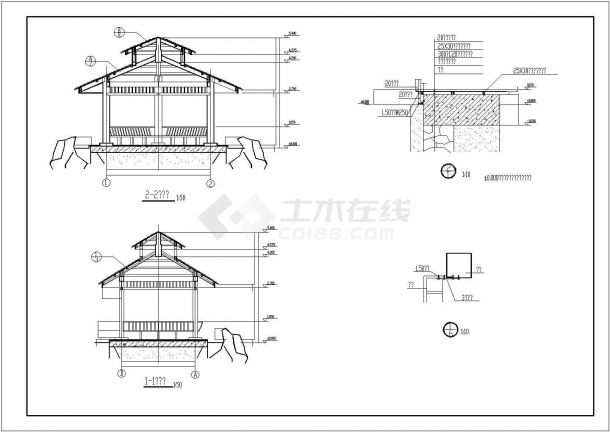 某地小型木亭建筑设计施工图（共4张）-图二