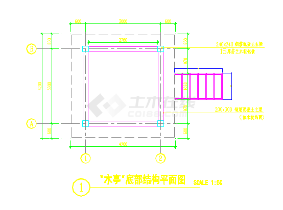 某地小型四坡水木亭的建筑设计施工图-图一