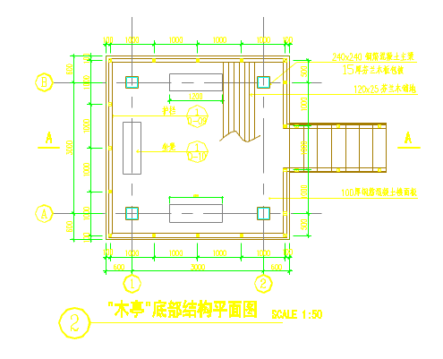 某地小型四坡水木亭的建筑设计施工图-图二