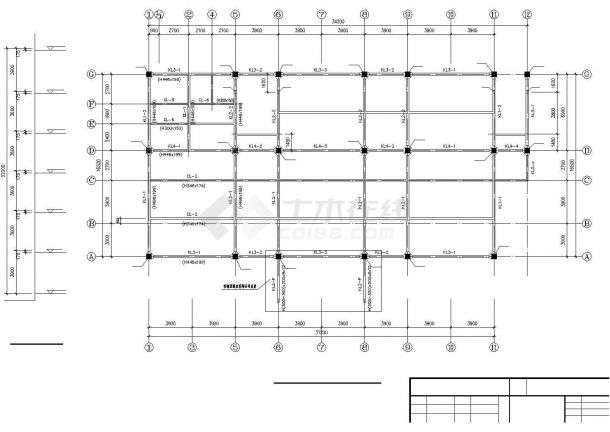 某层办公楼钢框架平面施工CAD布置套图-图二