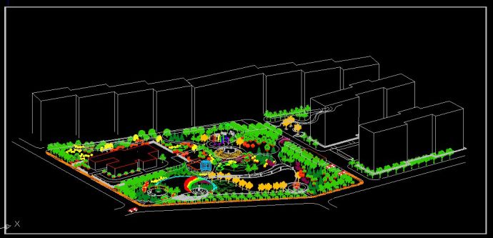 月牙广场绿地设计轴测图_图1