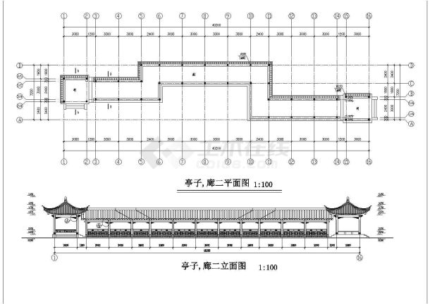 某地小型亭廊组合建筑设计施工详图-图二