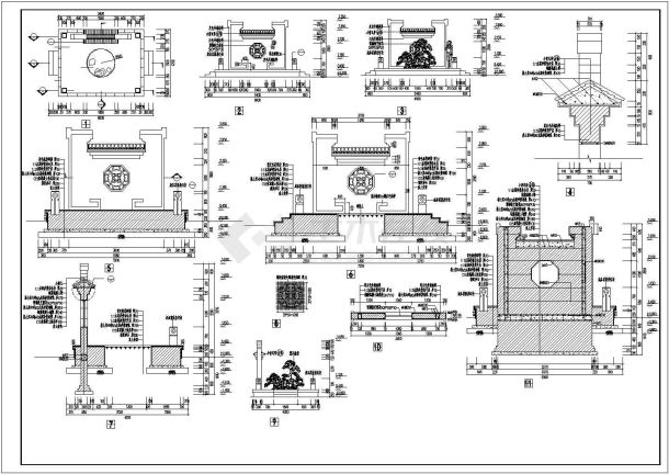 某地亭与景墙盆景施工详图（共2张）-图二