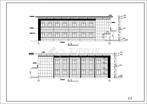 2层办公楼钢框架结构立剖面CAD参考布置套图-图一