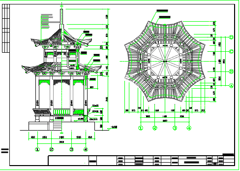 某地大型重檐八角亭的建筑设计施工图-图二